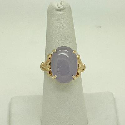 #8287 14K Yellow Gold Purple Jade Ladies Ring