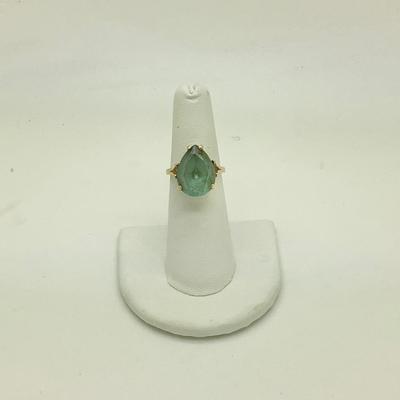 #8288 14K Yellow Gold Pear-Shaped Blue Topaz Ladies Ring