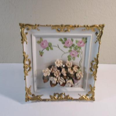 Handmade Ceramic Rose Picture Frame Signed RE 8 x7