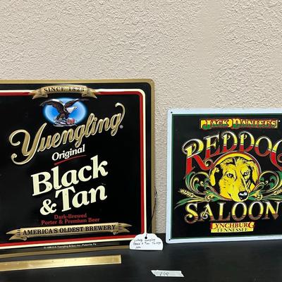 Vintage Yuengling Original Black & Tan Tin Sign 1996 Beer Wall Hanging and Vintage Jack Daniels Red dog Saloon sign 1990s Bar room Game