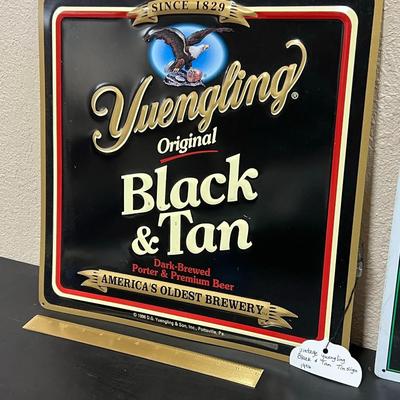 Vintage Yuengling Original Black & Tan Tin Sign 1996 Beer Wall Hanging and Vintage Jack Daniels Red dog Saloon sign 1990s Bar room Game
