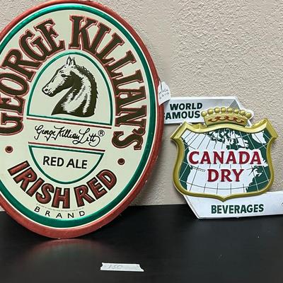 Vintage George Killian's Irish Red Ale Beer Sign and Canada Dry Beverages Sign