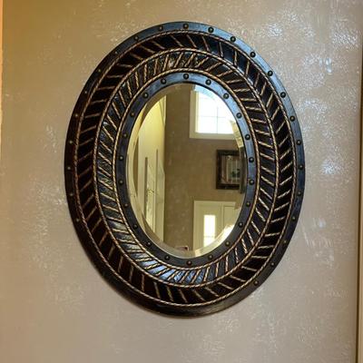 LOT 15R:  Three Hands Corp. Black & Gold Wooden  Framed Oval Mirror