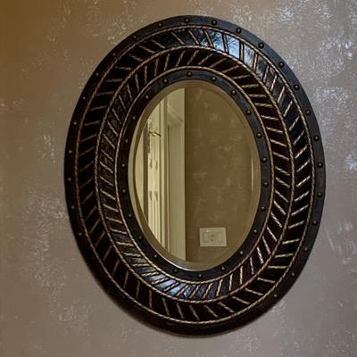 LOT 15R:  Three Hands Corp. Black & Gold Wooden  Framed Oval Mirror