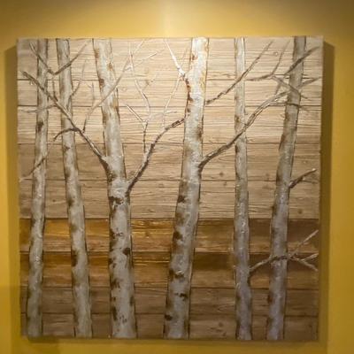 LOT 44C: Large Textured  Goldtone Canvas: Birch Trees
