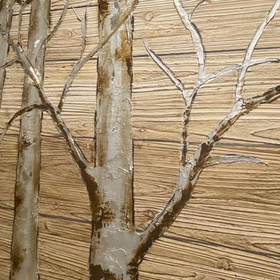 LOT 44C: Large Textured  Goldtone Canvas: Birch Trees