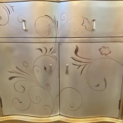 LOT 48C: Gold/Silver Credenza with Leaf Floral Accents & Teardrop Hardware