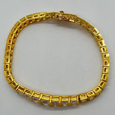 LOT 6: Gold Vermeil over Sterling Silver CZ Tennis Bracelet - 7-1/2