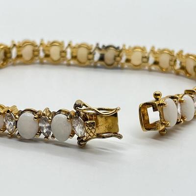 LOT 57: Opals & CZ's Gold Vermeil Sterling Silver Bracelet - 7-1/4