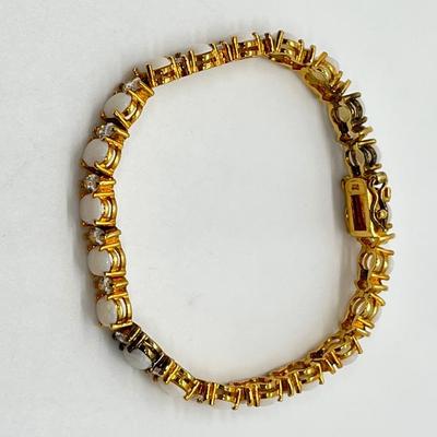 LOT 57: Opals & CZ's Gold Vermeil Sterling Silver Bracelet - 7-1/4