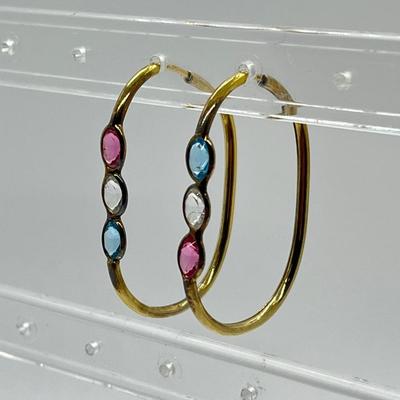 LOT 60: Gold Vermeil 800 Silver Gemstone Pierced Hoop Earrings