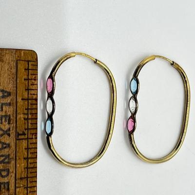 LOT 60: Gold Vermeil 800 Silver Gemstone Pierced Hoop Earrings