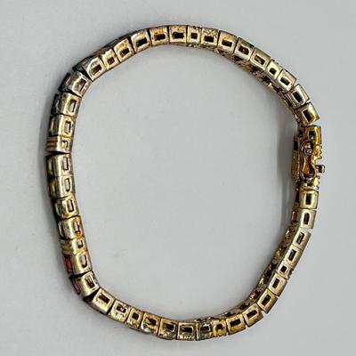 LOT 62: Gold Vermeil Sterling Silver Multiple Gemstones Tennis Bracelet - 7-1/2