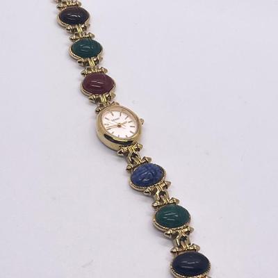 LOT 72: Vintage Monet Gemstone Scarab Watch (missing part of clasp - needs battery)