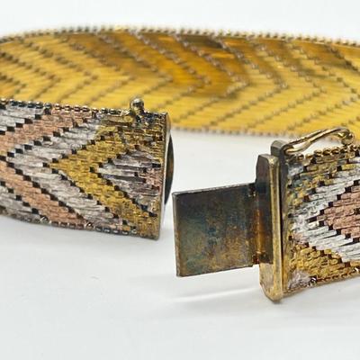 LOT 74: Two Tri-Color Sterling Silver Bracelets -Wider band 7-1/4