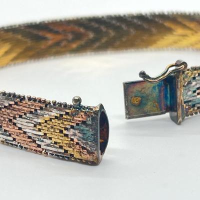 LOT 74: Two Tri-Color Sterling Silver Bracelets -Wider band 7-1/4