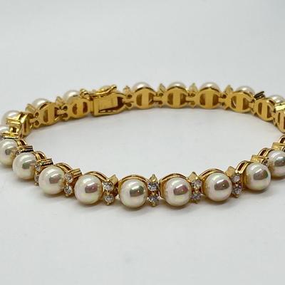 LOT 79: Faux Pearl Gold Vermeil Sterling Silver 7-1/2
