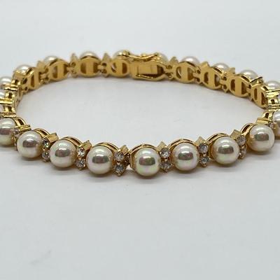 LOT 79: Faux Pearl Gold Vermeil Sterling Silver 7-1/2