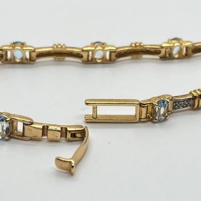 LOT 86: Diamond & Blue Topaz Gold Vermeil Sterling Silver Bracelet - 7-1/2