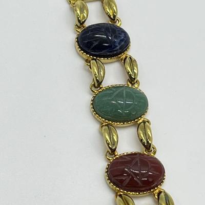 LOT 87: Vintage Lucoral Diamond Quartz Gemstone Scarab Watch (needs battery)
