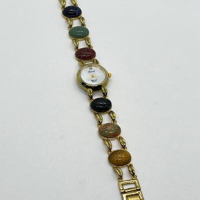 LOT 87: Vintage Lucoral Diamond Quartz Gemstone Scarab Watch (needs battery)