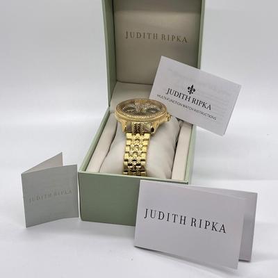 LOT 96: Judith Ripka Goldtone CZ Watch in Original Box (needs battery)