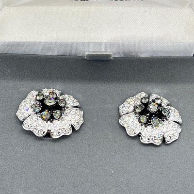 LOT 100: Nolan Miller Pave Orchid Pin & Matching Clip-on Earrings in Boxes