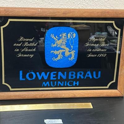 Vintage Lowenbrau Munich black mirror sign