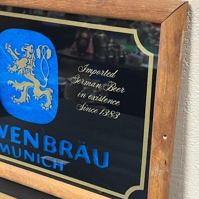 Vintage Lowenbrau Munich black mirror sign