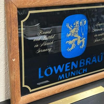 Vintage Lowenbrau Munich black mirror sign