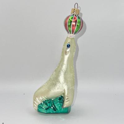 1305 Christopher Radko 1990â€™s â€œCircus Sealâ€ Glass Ornament