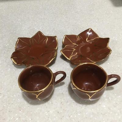 Pair Vintage brown and gold demitasse cups and saucers