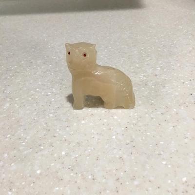Vintage miniature hand carved onyx stone cat figurine