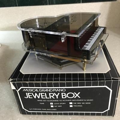 Vintage acrylic Musical Grand Piano Jewelry Music box in box