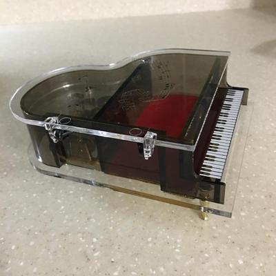 Vintage acrylic Musical Grand Piano Jewelry Music box in box
