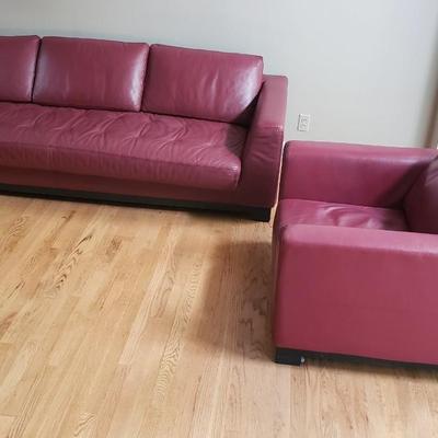 Red leather sofa and chair