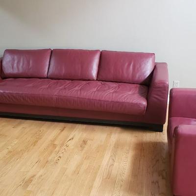 Red leather sofa and chair