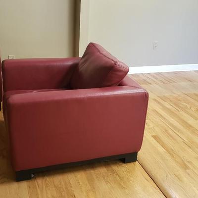 Red leather sofa and chair
