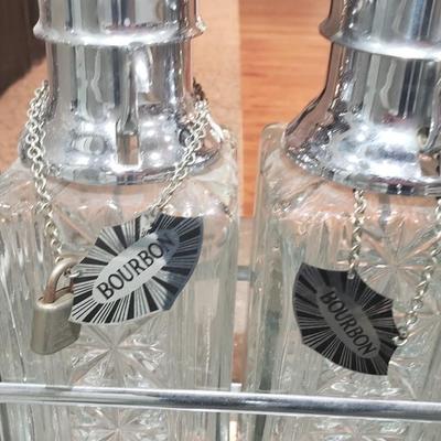 3 Decanters Tantalus caddy with glass bottles