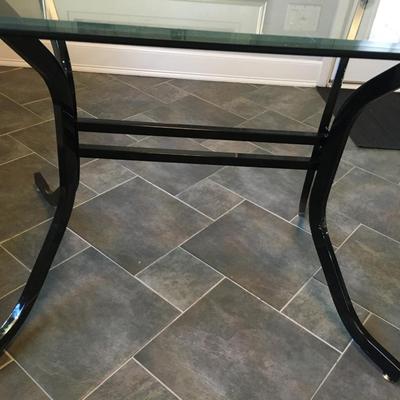 Vintage Beveled glass table with trestle base 60" x 40"
