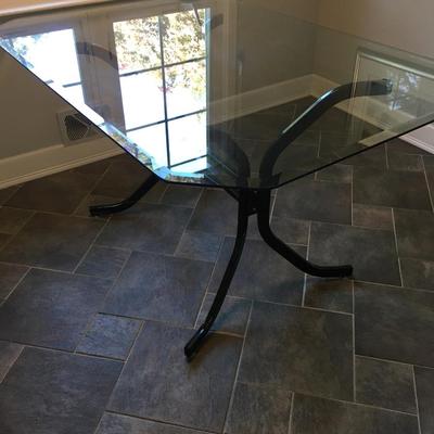 Vintage Beveled glass table with trestle base 60" x 40"