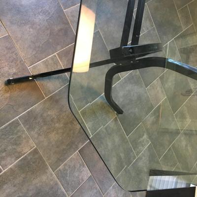 Vintage Beveled glass table with trestle base 60" x 40"