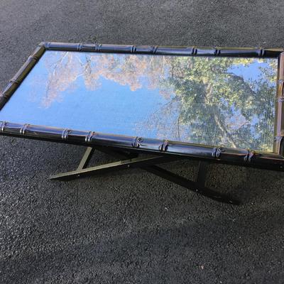 MCM coffee table with glass top, boho bamboo