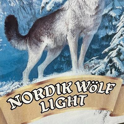 Vintage 1984 Framed Bar Mirror Ad Imported Nordik Wolf Light Beer