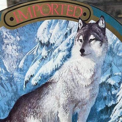 Vintage 1984 Framed Bar Mirror Ad Imported Nordik Wolf Light Beer