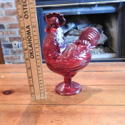 Vintage Glass Red Rooster Candy dish