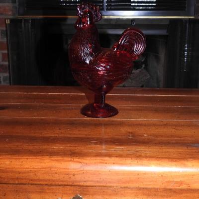 Vintage Glass Red Rooster Candy dish