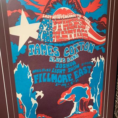 1968 Mothers of Invention Zappa James Cotton Fillmore Concert Advertisement Professionally Framed