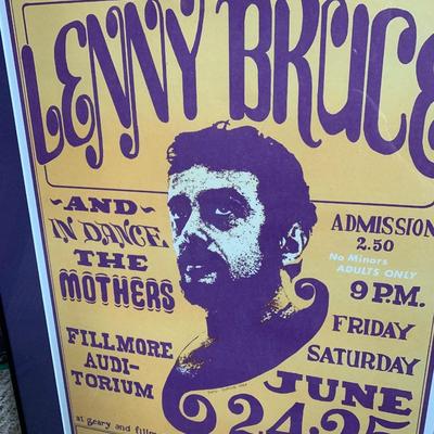 Lenny Bruce The Motherâ€™s Zappa BG13 Fillmore San Fran Bill Graham Concert Poster Professionally Framed
