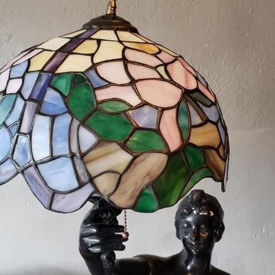 Art Deco Figural Floor Lamp with Tiffany style shade 57" tall!